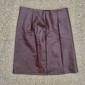 Brown Faux Leather Minimalist Mini Skirt With Zipper Closure